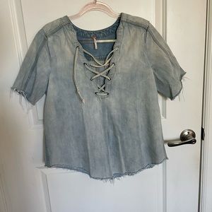 Free People denim light blue jean lace up top